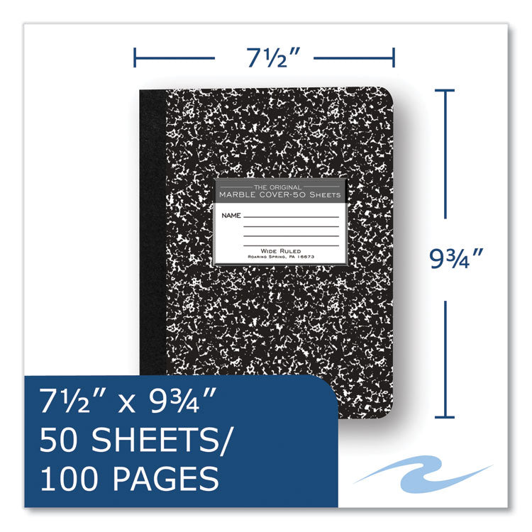 Roaring Spring® Hardcover Marble Composition Book, Wide/Legal Rule, Black Marble Cover, (50) 9.75 x 7.5 Sheet, 48/CT, Ships in 4-6 Bus Days (ROA77220CS) Case of 48