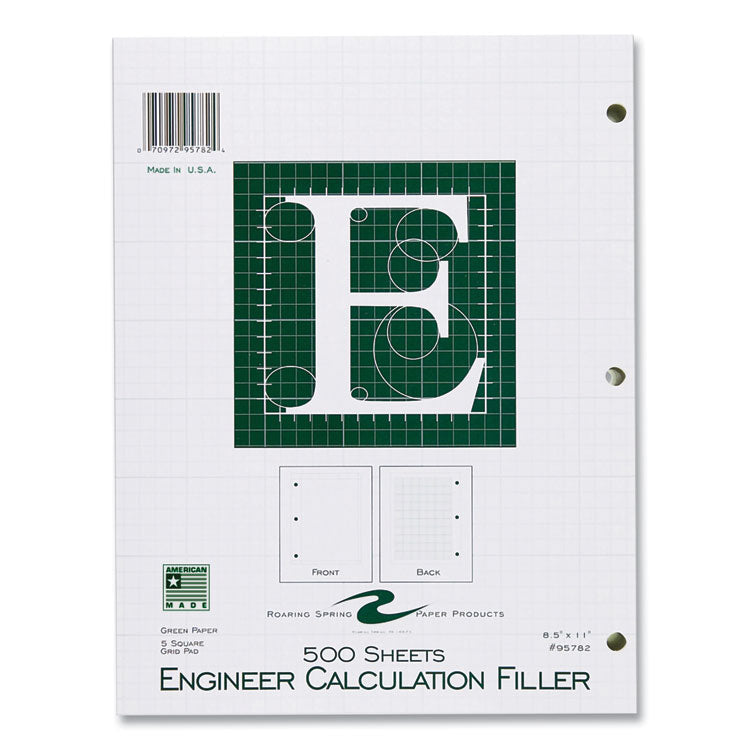 Roaring Spring® Engineer Filler Paper, 3-Hole, Frame Format/Quad Rule (5 sq/in, 1 sq/in) 500 Sheets/PK, 5/Carton, Ships in 4-6 Business Days (ROA95782CS) Case of 5