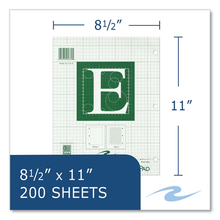 Roaring Spring® Engineer Pad, (0.5" Margins), Quad Rule (5 sq/in, 1 sq/in), 200 Lt Green 8.5x11 Sheets/Pad, 12/CT, Ships in 4-6 Business Days (ROA95389CS) Case of 12