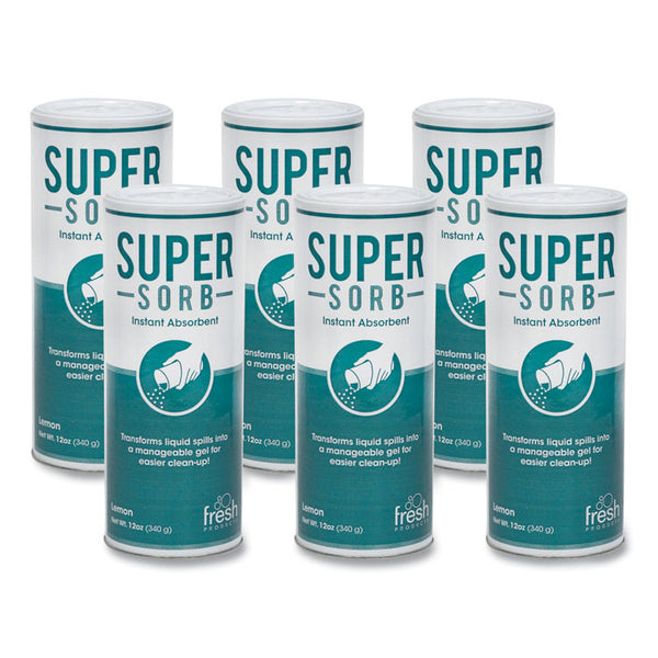 Fresh Products Super-Sorb Liquid Spill Absorbent, Lemon Scent, 720 oz, 12 oz Shaker Can, 6/Box (FRS614SSBX) Case of 6