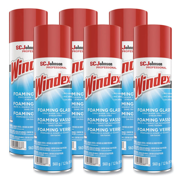 Windex® Foaming Glass Cleaner, Fresh, 20 oz Aerosol Spray, 6/Carton (SJN333813)