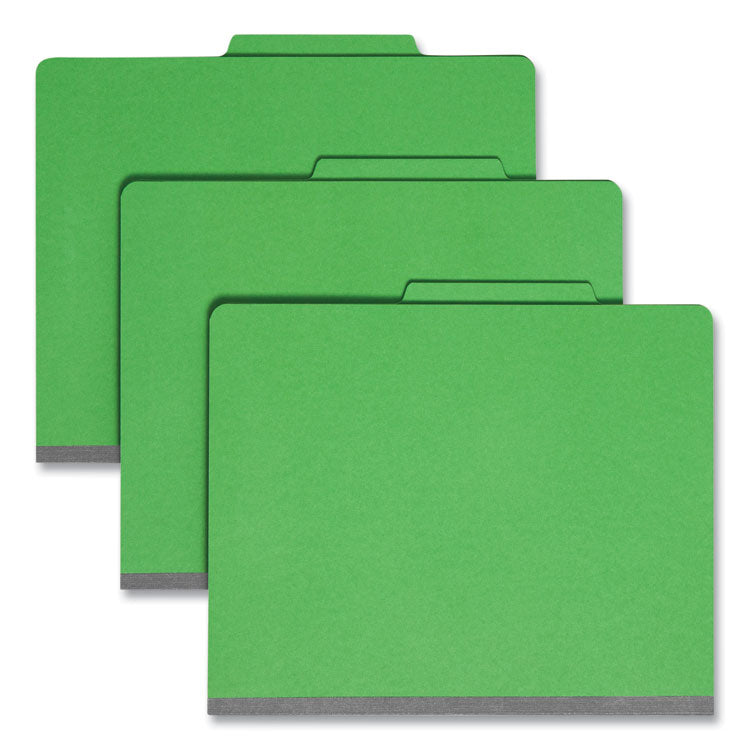 Smead™ Top Tab Classification Folders, Four SafeSHIELD Fasteners, 2" Expansion, 1 Divider, Letter Size, Green Exterior, 10/Box (SMD13702)