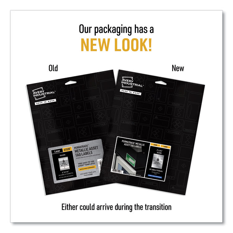 Avery&reg; PermaTrack Metallic Asset Tag Labels, Laser Printers, 2 x 3.75, Silver, 8/Sheet, 8 Sheets/Pack (AVE61520) Pack of 64