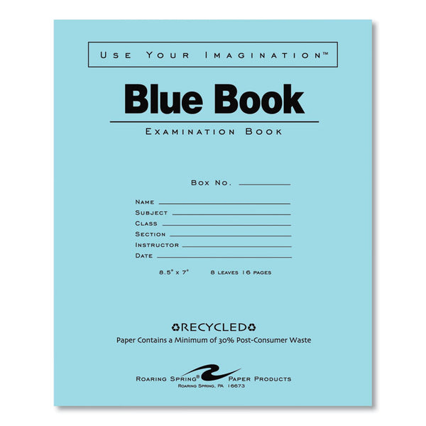 Roaring Spring® Recycled Exam Book, Wide/Legal Rule, Blue Cover, (8) 8.5 x 7 Sheets, 600/Carton, Ships in 4-6 Business Days (ROA77608CS)