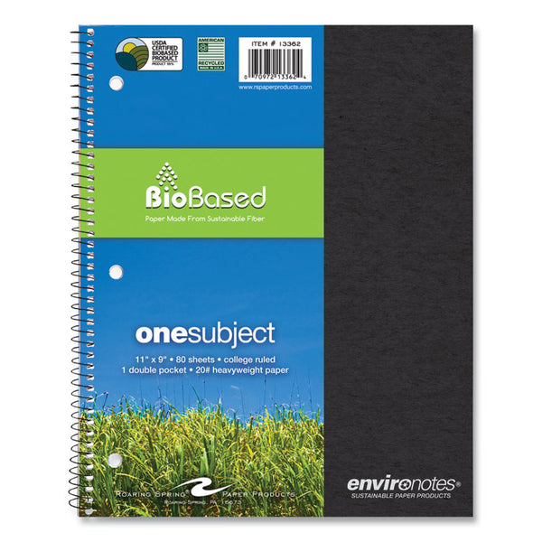 Roaring Spring® Earthtones BioBased Paper Notebook, 1-Subject, Medium/College Rule, Randomly Assorted Covers, (80) 11 x 9 Sheets, 24/Carton (ROA13362CS)