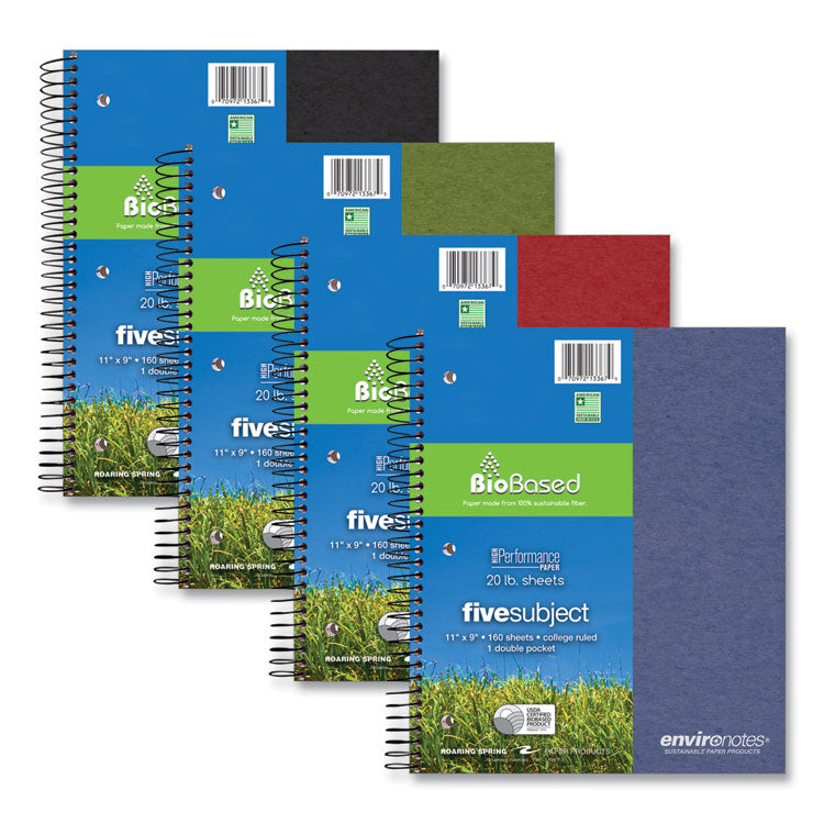 Roaring Spring® Earthtones BioBased Paper Notebook, 5-Subject, Medium/College Rule, Randomly Assorted Covers, (160) 11 x 9 Sheets, 12/Carton (ROA13367CS) Case of 12