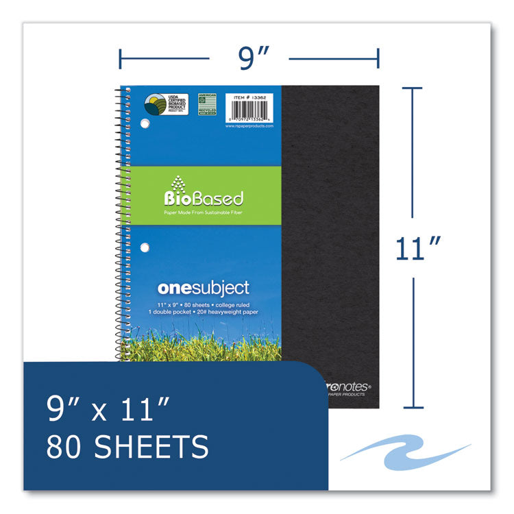 Roaring Spring® Earthtones BioBased Paper Notebook, 1-Subject, Medium/College Rule, Randomly Assorted Covers, (80) 11 x 9 Sheets, 24/Carton (ROA13362CS) Case of 24