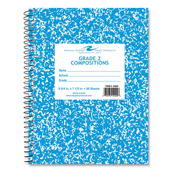 Roaring Spring® Wirebound Composition Book, 1-Subject, Grade 2 Manuscript Format, Blue Cover, (36) 9.75 x 7.5 Sheet, 48/Carton (ROA10202CS)