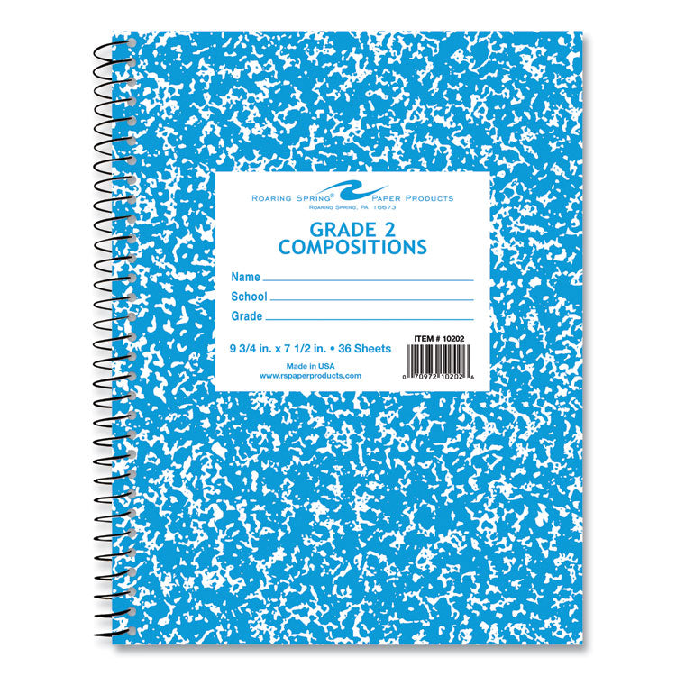 Roaring Spring® Wirebound Composition Book, 1-Subject, Grade 2 Manuscript Format, Blue Cover, (36) 9.75 x 7.5 Sheet, 48/Carton (ROA10202CS) Case of 48