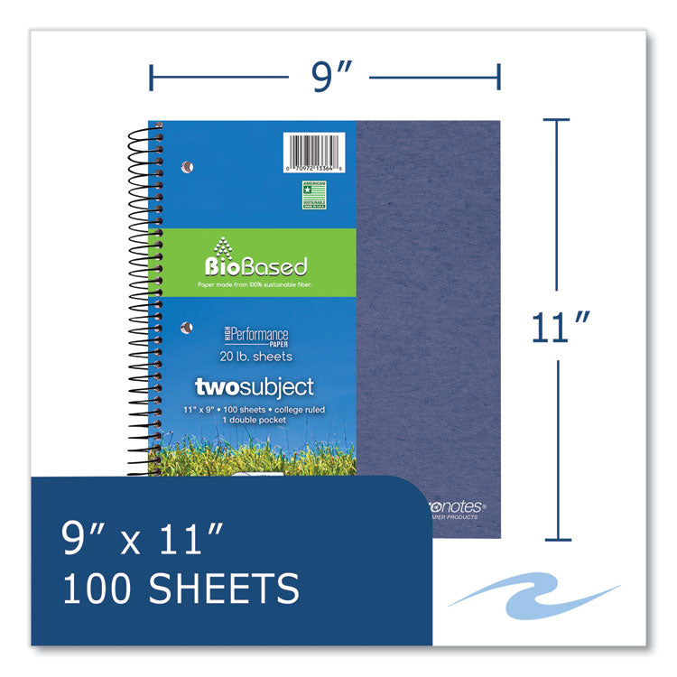 Roaring Spring® Earthtones BioBased Paper Notebook, 2-Subject, Medium/College Rule, Randomly Assorted Covers, (100) 11 x 9 Sheets, 24/Carton (ROA13364CS) Case of 24