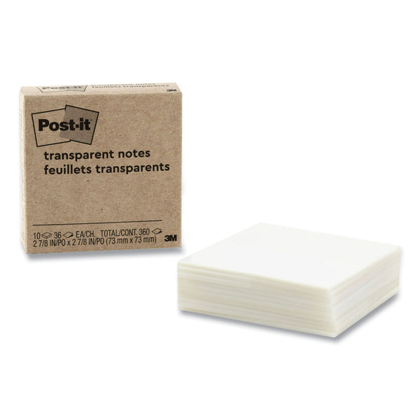 Post-it Transparent Notes, Unruled, 3" x 3", Transparent, 36 Sheets/Pad, 10 Pads/Pack (MMM600TRSPT10PK) Pack of 10