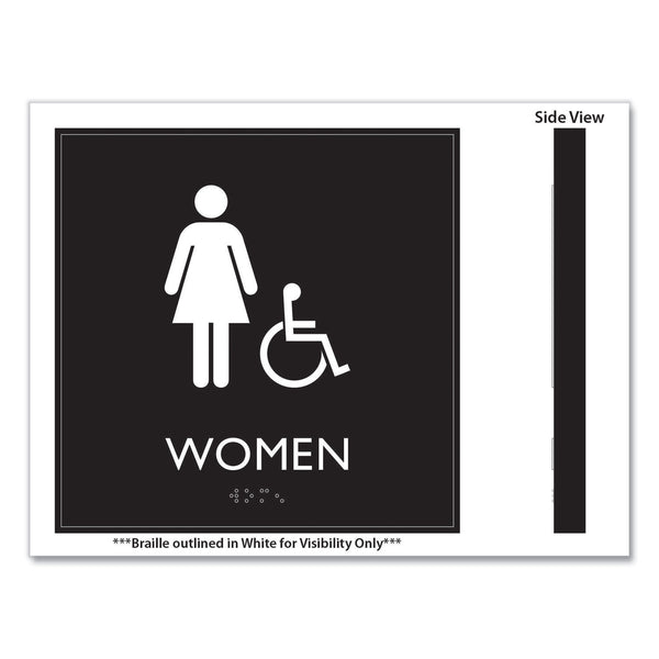 Headline Sign ADA Sign, Women Accessible, Plastic, 8 x8, Clear/White (USS66913) Each