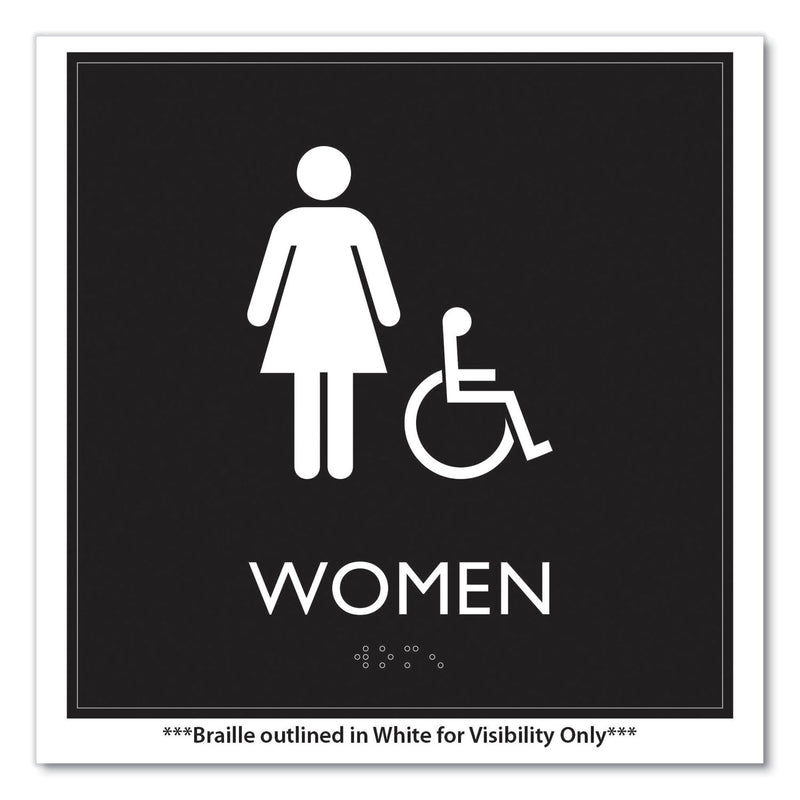 Headline Sign ADA Sign, Women Accessible, Plastic, 8 x8, Clear/White (USS66913) Each