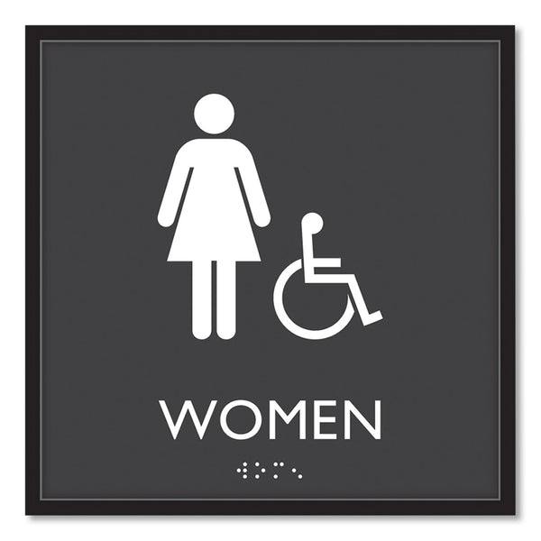 Headline Sign ADA Sign, Women Accessible, Plastic, 8 x8, Clear/White (USS66913) Each