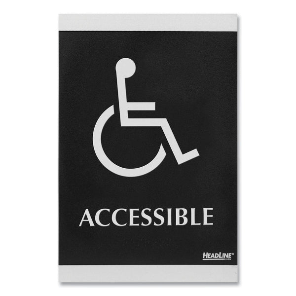 U.S. Stamp & Sign ADA Signs, &quot;Accessible&quot;, Adhesive, 6&quot;x9&quot;, Silver/Black (USS4764) Each