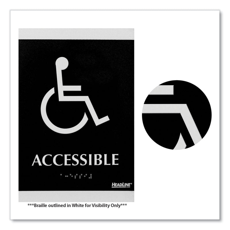 U.S. Stamp & Sign ADA Signs, &quot;Accessible&quot;, Adhesive, 6&quot;x9&quot;, Silver/Black (USS4764) Each