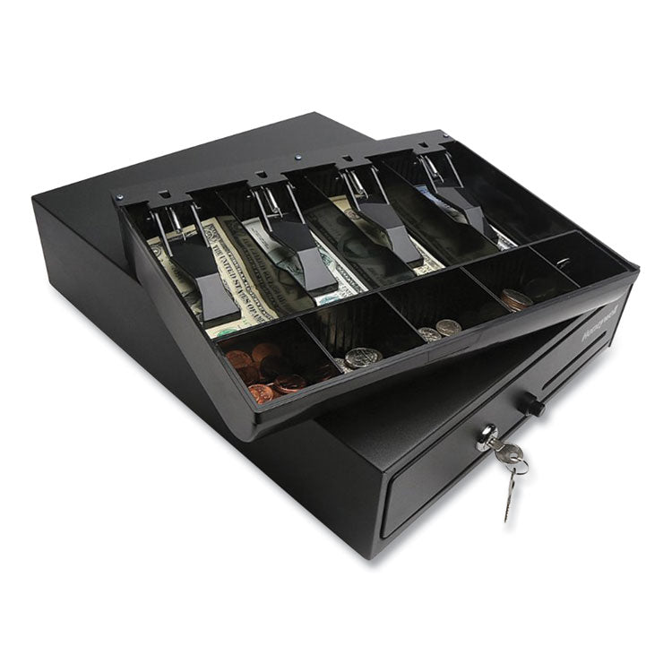 Honeywell Space-Saving Steel Cash Drawer, 4 Bill, 5 Coin Slots, Key Lock, 17 x 13 x 4, Black (HWL6313) Each