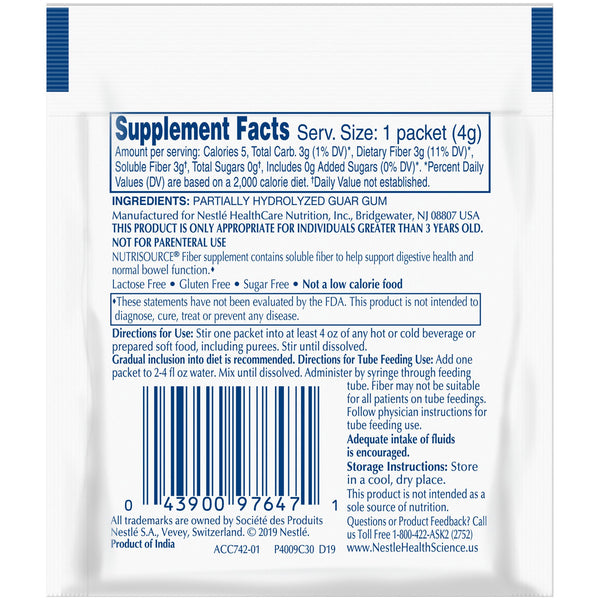 Nutrisource® Fiber Oral Supplement Unflavored Powder 4 Gram Individual Packet (777275_CS) 75/CS