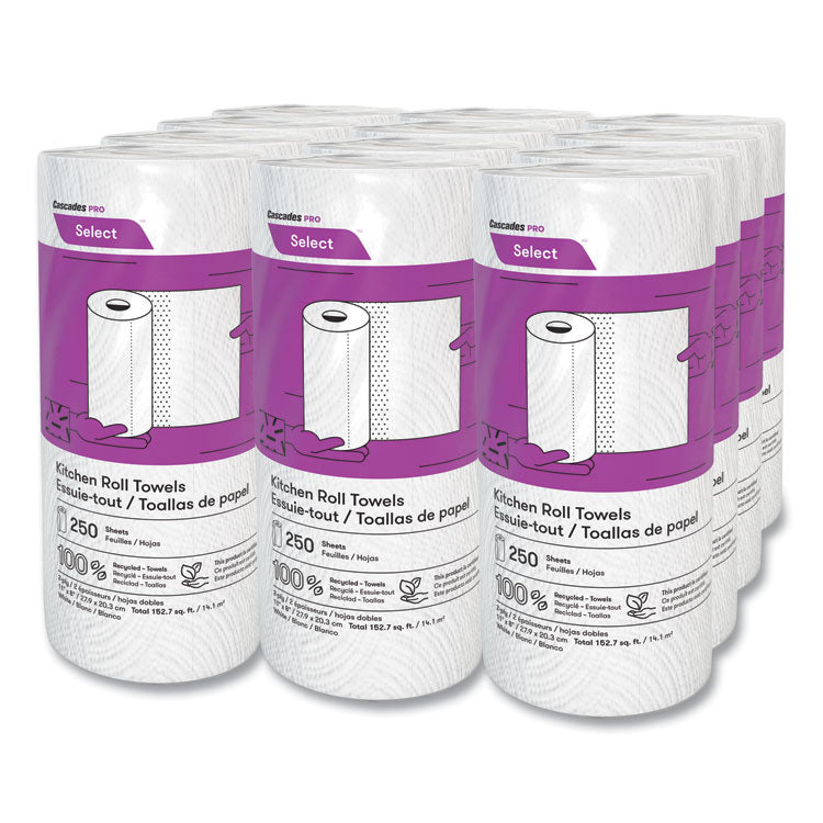 Cascades PRO Select Kitchen Roll Towels, 2-Ply, 8 x 11, 250/Roll, 12/Carton (CSDK250)