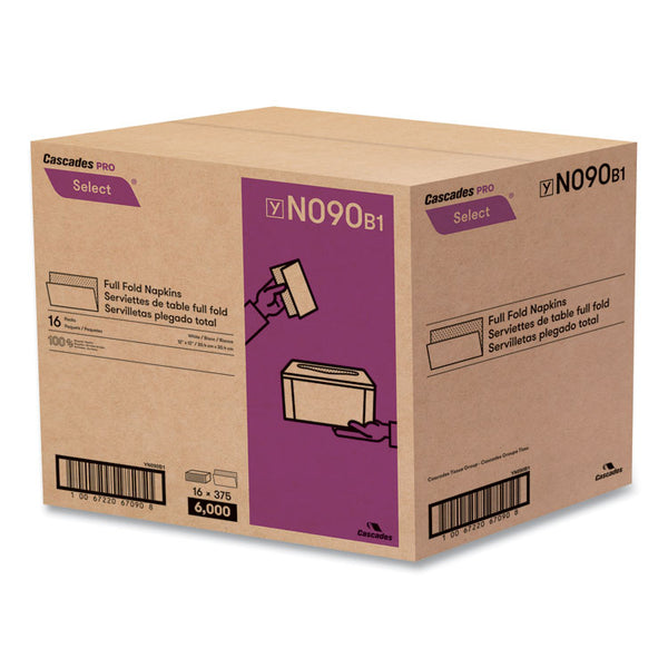 Cascades PRO Select Full Fold II Napkins, 1-Ply, 12 x 12, White, 375/Pack, 24/Carton (CSDN090)