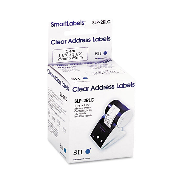 Seiko SLP-2RLC Self-Adhesive Address Labels, 1.12" x 3.5", Clear, 130 Labels/Roll, 2 Rolls/Box (SKPSLP2RLC) Box of 2 Rolls