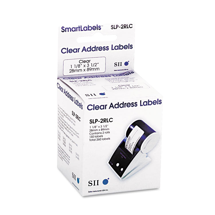 Seiko SLP-2RLC Self-Adhesive Address Labels, 1.12" x 3.5", Clear, 130 Labels/Roll, 2 Rolls/Box (SKPSLP2RLC) Box of 2 Rolls