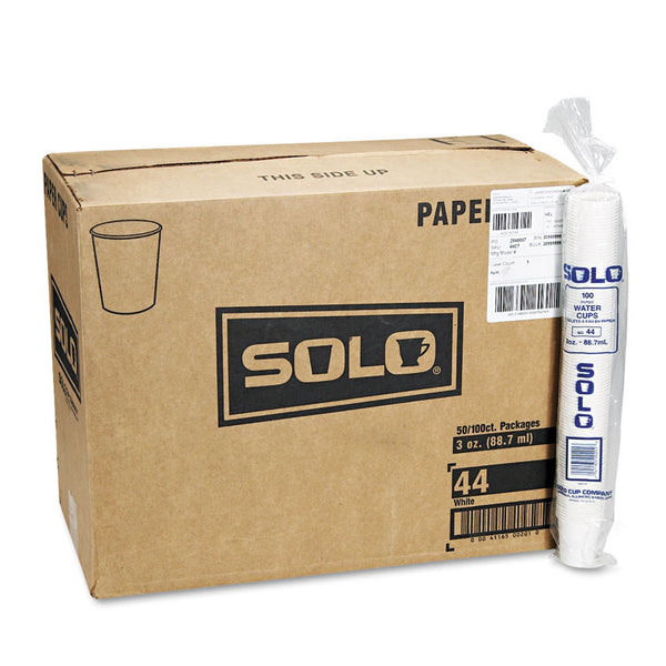 SOLO® White Paper Water Cups, 3 oz, 100/Bag, 50 Bags/Carton (SCC44CT)