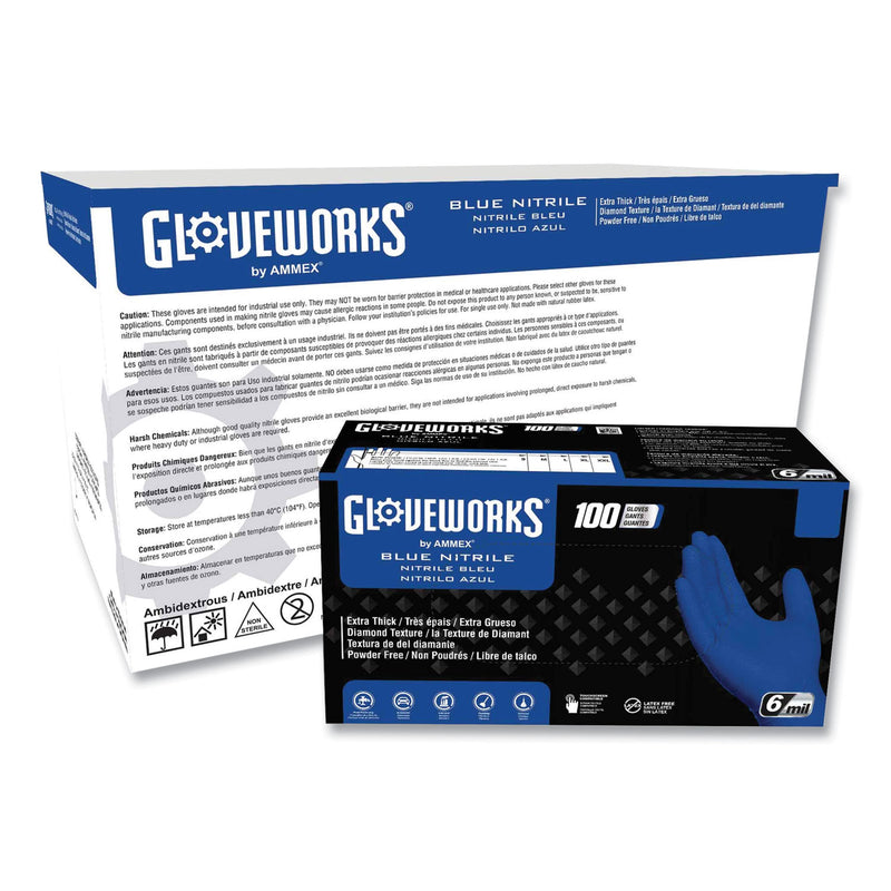 GloveWorks® by AMMEX® Heavy-Duty Industrial Nitrile Gloves, Powder-Free, XX-Large, 6 mil Thick, 9.5" Long, Royal Blue, 100/Box, 10 Boxes/Carton (AXCGWRBN49100) Case of 1000