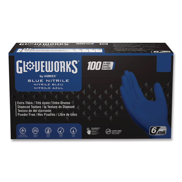 GloveWorks® by AMMEX® Heavy-Duty Industrial Nitrile Gloves, Powder-Free, XX-Large, 6 mil Thick, 9.5" Long, Royal Blue, 100/Box, 10 Boxes/Carton (AXCGWRBN49100) Case of 1000