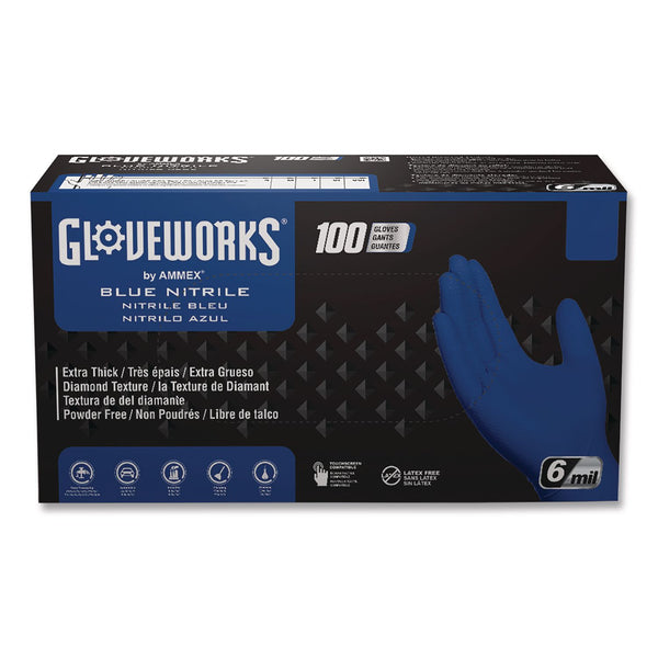 GloveWorks® by AMMEX® Heavy-Duty Industrial Nitrile Gloves, Powder-Free, X-Large, 6 mil Thick, 9.5" Long, Royal Blue, 100/Box, 10 Boxes/Carton (AXCGWRBN48100) Case of 1000