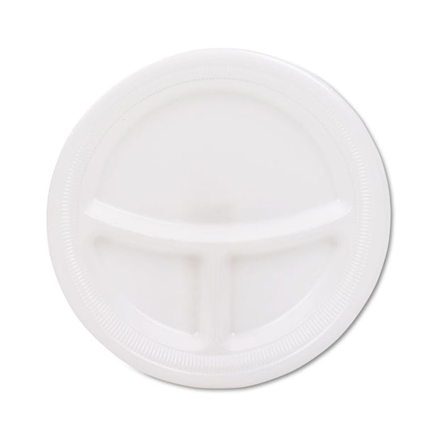 Dart® Mediumweight Foam Plates, 3-Compartment, 9" dia, White, 125/Pack (DCC9CPWQRPK)