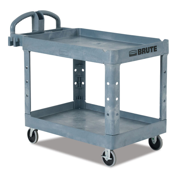 Rubbermaid® Commercial BRUTE Heavy-Duty Ergo Handle Utility Cart, Plastic, 2 Shelves, 750 lb Capacity, 26" x 55" x 33.25", Gray (RCP2192463) Each