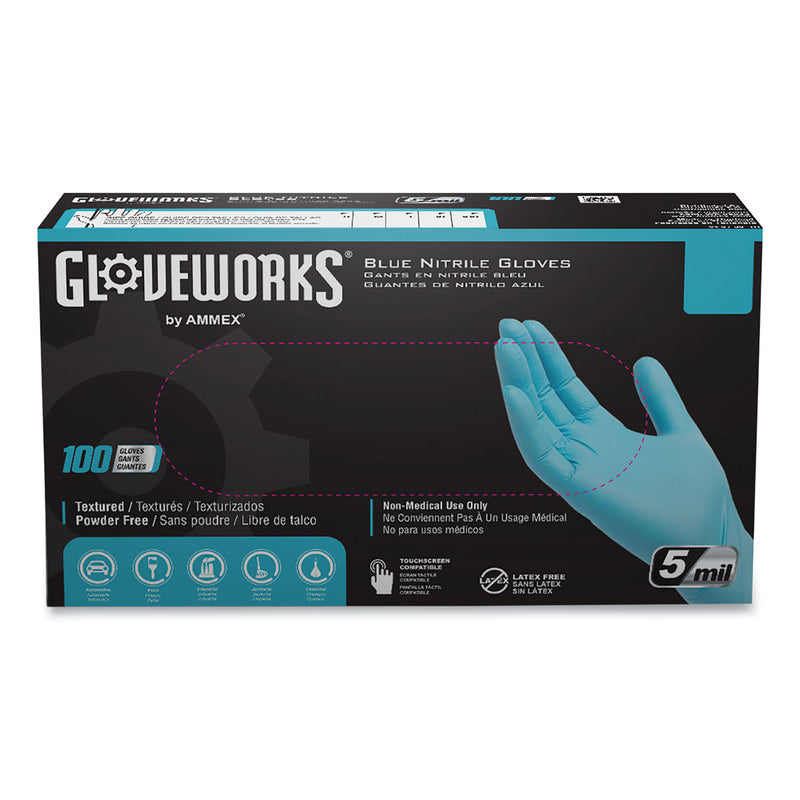 GloveWorks® by AMMEX® Industrial Nitrile Gloves, Powder-Free, XX-Large, 5 mil Thick, 9.5" Long, Blue, 100/Box, 10 Boxes/Carton (AXCINPF49100) Case of 1000