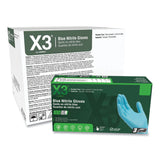 X3® by AMMEX® Industrial Nitrile Gloves, Powder-Free, Large, 3 mil Thick, 9.5" Long, Blue, 100/Box, 10 Boxes/Carton (AXCX346100) Case of 1000