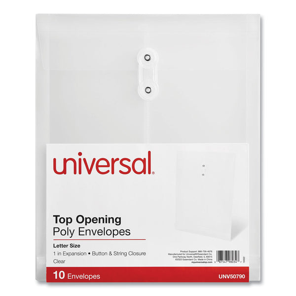 Universal Top Opening Poly Envelopes, 1.25" Expansion, Letter Size, Clear, 10/Pack (UNV50790) Pack of 10