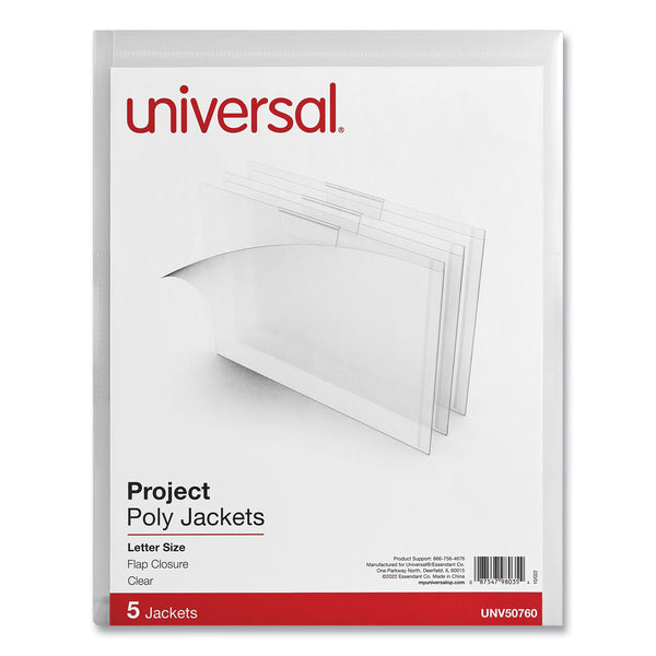 Universal Project Poly Jackets, Letter Size, Clear, 5/Pack (UNV50760) Pack of 5