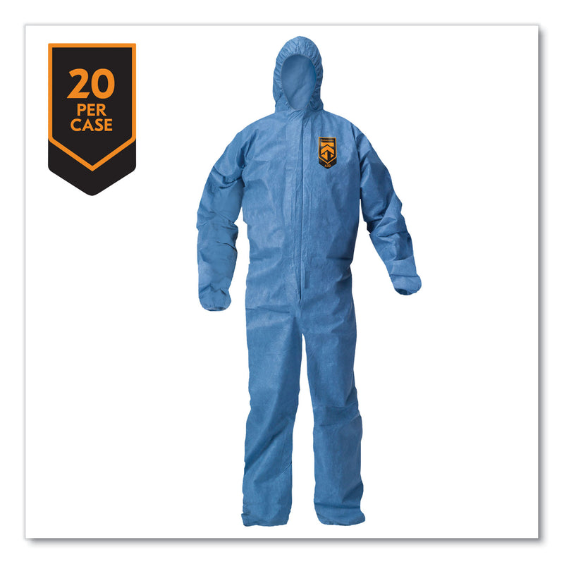 KleenGuard™ A20 Breathable Particle Protection Coveralls, Zip Front, Hood, Elastic Back, Wrists, Ankles, 4X-Large, Blue, 20/Carton (ANS58517) Case of 20