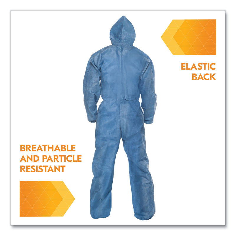 KleenGuard™ A20 Breathable Particle Protection Coveralls, Zip Front, Hood, Elastic Back, Wrists, Ankles, 4X-Large, Blue, 20/Carton (ANS58517) Case of 20