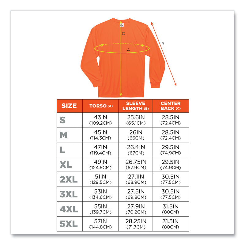 GloWear 8091 Non-Certified Hi-Vis Long Sleeve Shirt, Small, Orange (EGO21592) Each