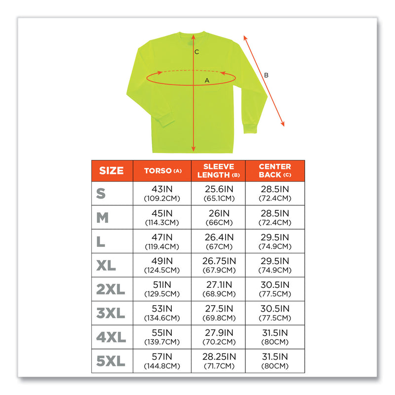 GloWear 8091 Non-Certified Hi-Vis Long Sleeve Shirt, 5X-Large, Lime (EGO21589) Each