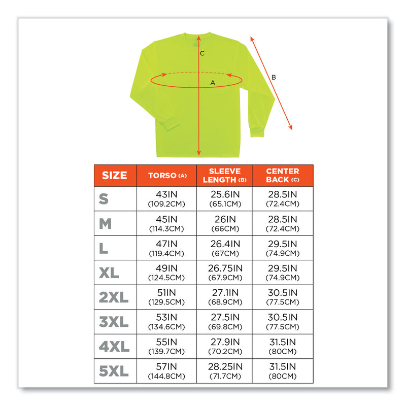 GloWear 8091 Non-Certified Hi-Vis Long Sleeve Shirt, 2X-Large, Lime (EGO21586) Each