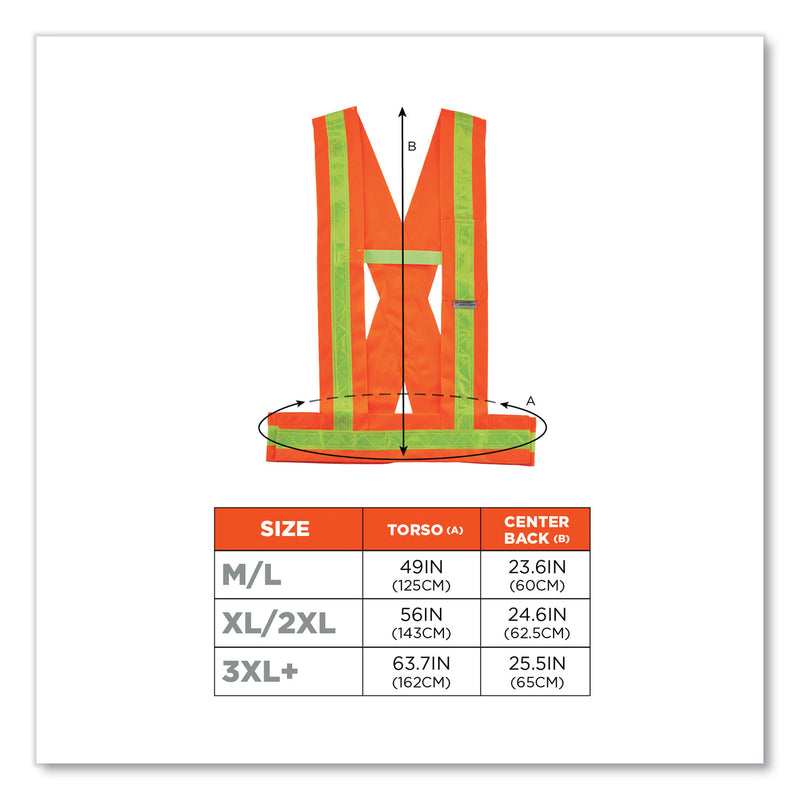 GloWear 8140BA Class 1 Breakaway Sash, Polyester, 3X-Large Plus, Orange (EGO27019) Each