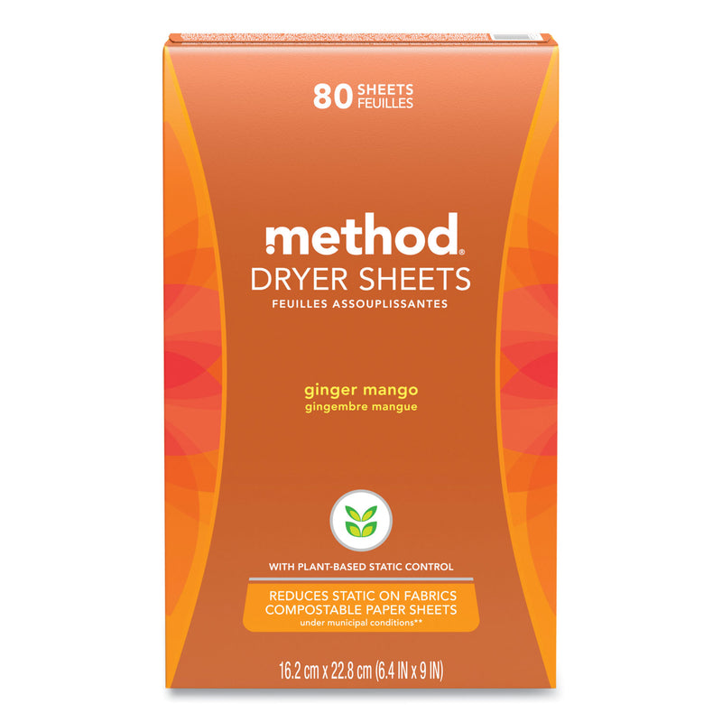Method Dryer Sheets, Ginger Mango, 80/Box, 6 Boxes/Carton (MTH318049) Case of 6