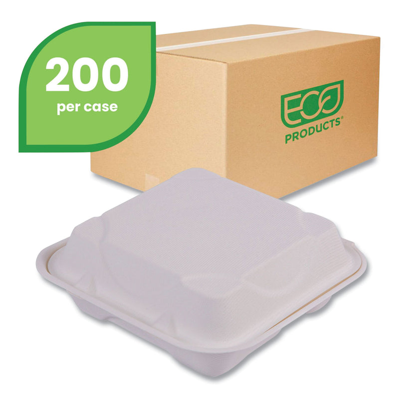 Vanguard Renewable and Compostable Sugarcane Clamshells, 3 Compartments, 8 x 8 x 3, White, 200/Carton (ECOEPHC83NFA) Case of 200