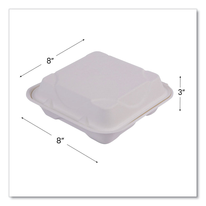 Vanguard Renewable and Compostable Sugarcane Clamshells, 3 Compartments, 8 x 8 x 3, White, 200/Carton (ECOEPHC83NFA) Case of 200