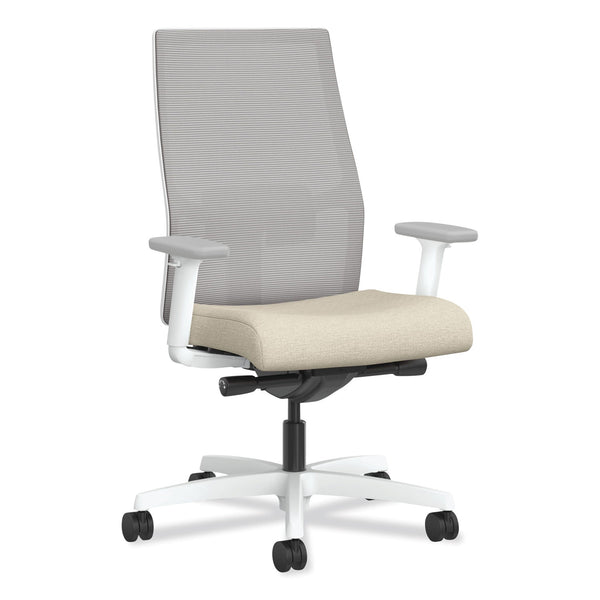HON® Ignition 2.0 4-Way Stretch Mid-Back Task Chair, White Adjustable Lumbar Support, Biscotti/Fog/White (HONI2MM2AFH11WX) Each