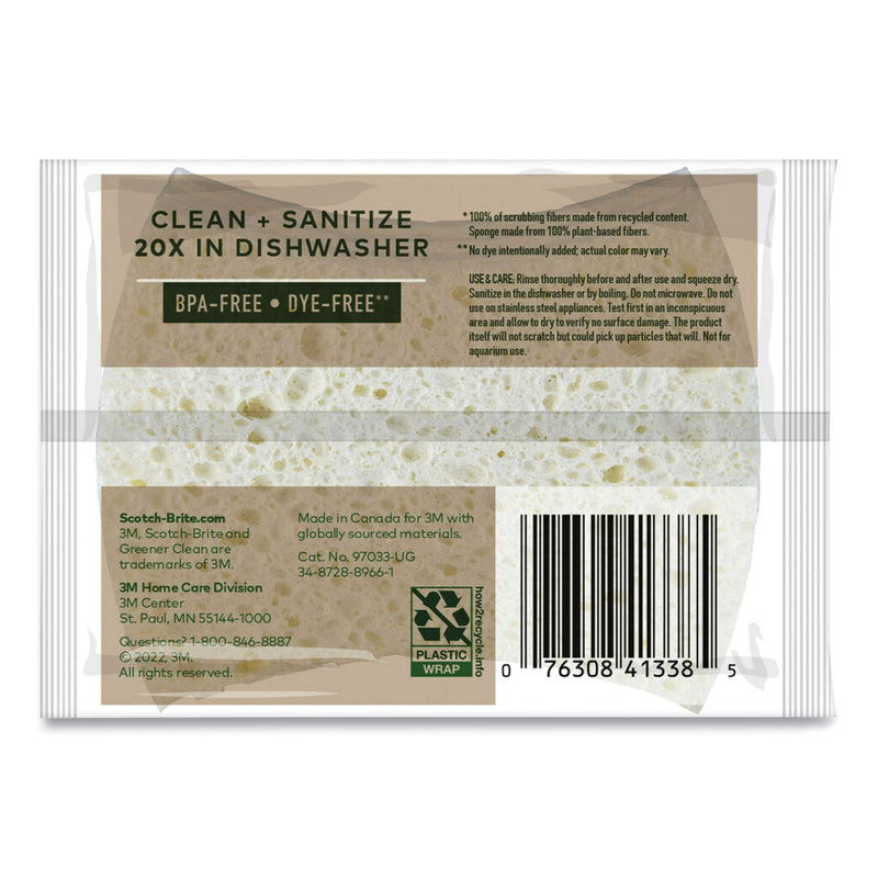 Scotch Brite Greener Clean Non-Scratch Scrub Sponge, 2.6 x 3.3, 0.7" Thick, White, 3/Pack (MMM97033UG) Pack of 3