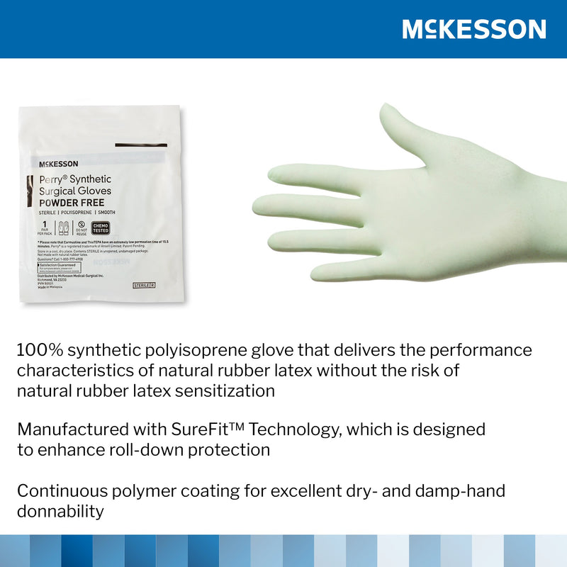 McKesson Perry® Performance Plus Surgical Glove Size 7 Sterile Polyisoprene Standard Cuff Length Smooth Green Chemo Tested (1044722_BX) 50/BX