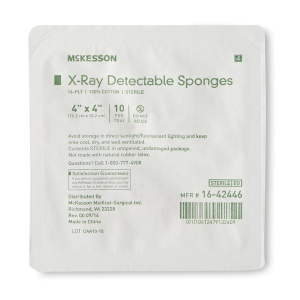 McKesson Gauze Sponge 4 X 4 Inch 16-Ply Sterile X-Ray Detectable 10 per Tray (472514_TR) 1/TR