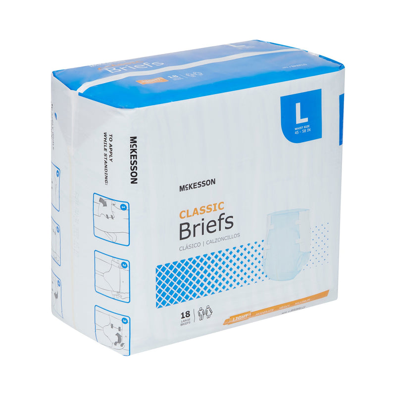 McKesson Classic Unisex Adult Incontinence Brief Large Disposable Light Absorbency (973139_CS) 72/CS